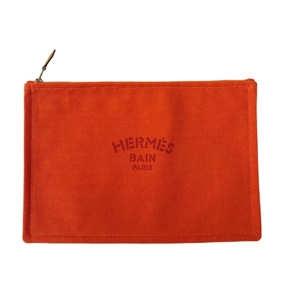 Hermes Bain Paris Yachting Orange Flat Clutch Pouch Bag - Picture 1 of 8